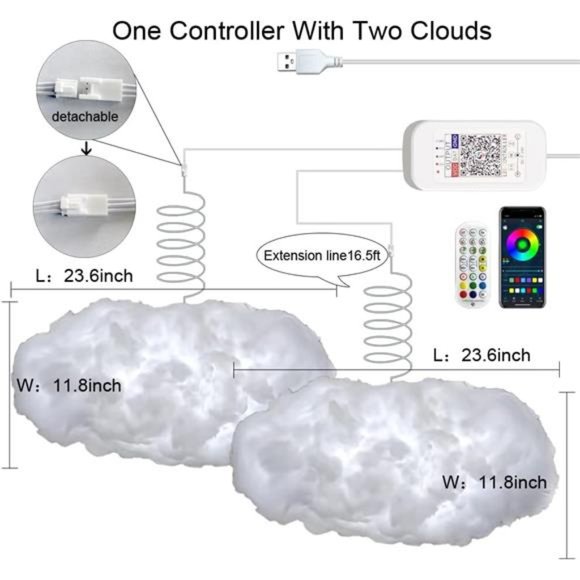 2PCS 3DBig Cloud lightning LightKit Music Sync Warm Multicolor lightningChanging - Picture 2 of 2